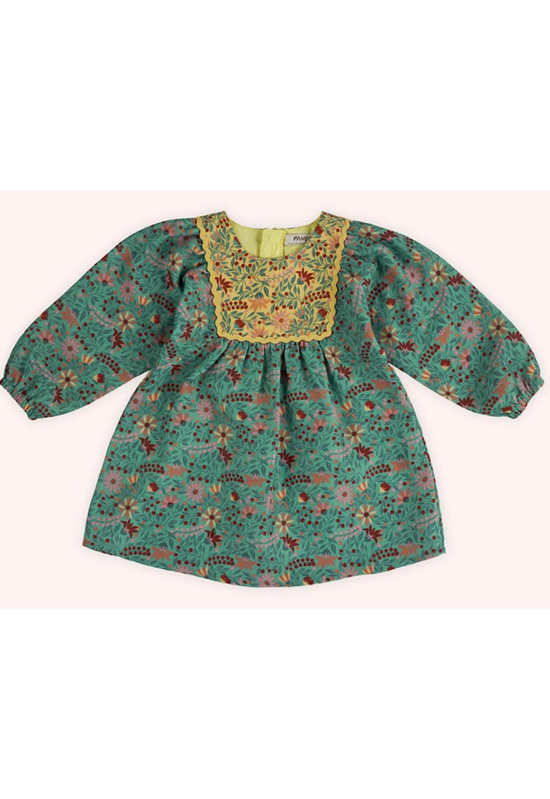 Rochie cu maneca lunga - Retro Journey - Verde & Galben - pentru fetite - Verde