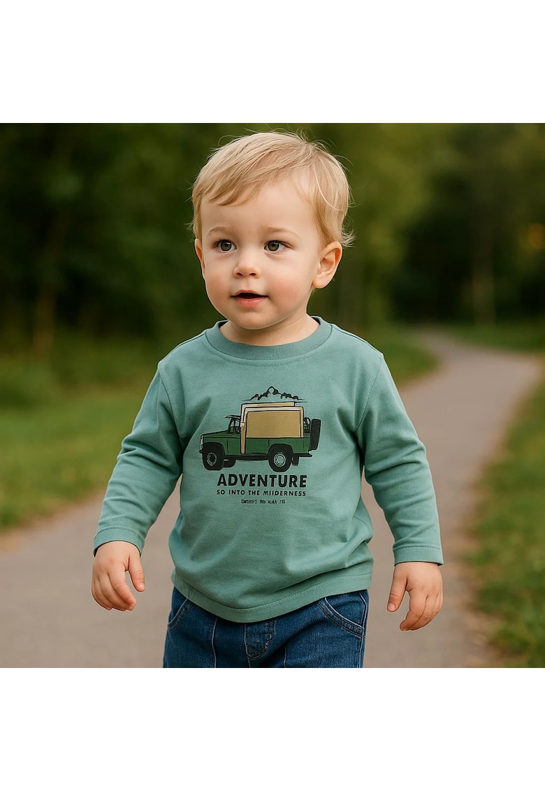 Bluza subtire cu maneca lunga si model Camion -  - Authentic Threads - Mint - pentru baieti