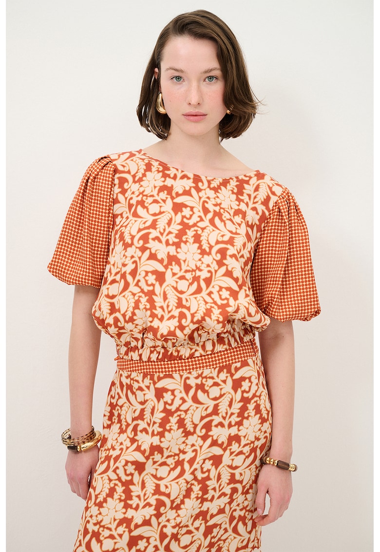 Bluza cu imprimeu si maneci bufante