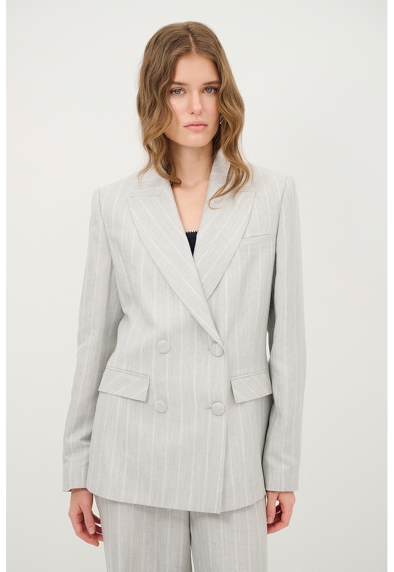 Sacou din amestec de in cu doua randuri de nasturi si model in dungi