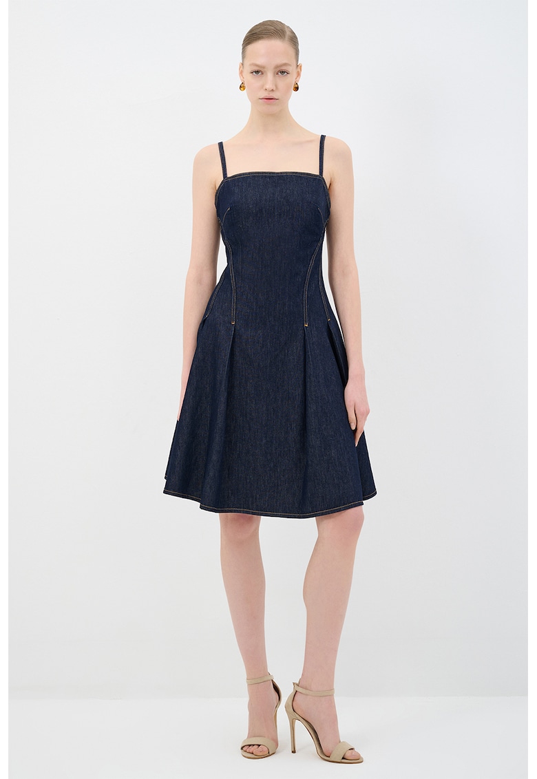 Rochie evazata din denim cu bretele ajustabile