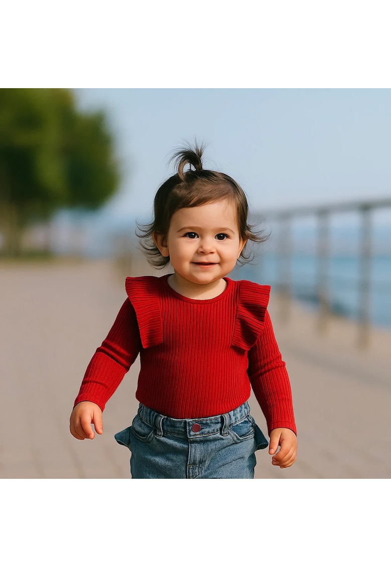 Bluza tricotata cu maneca lunga si volanase - - It`s Our Nature - Rosu - pentru fetite - Rosu