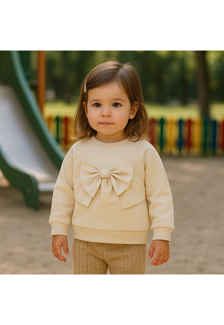 Bluza groasa cu maneca lunga si fundita -  - Minimal Optimist - Bej - pentru fetite