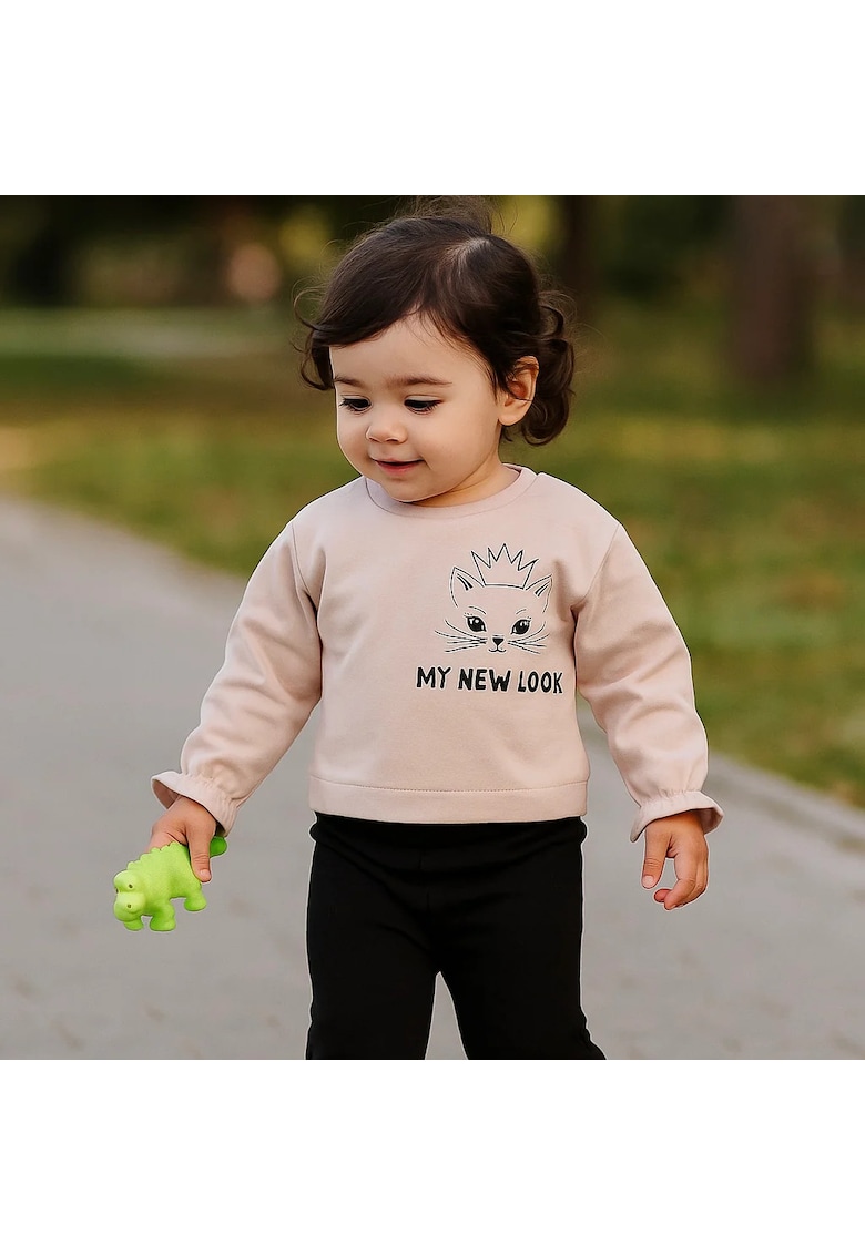 Bluza cu maneca lunga si model pisicuta - - Baby - Roz Pal - pentru fetite - Roz