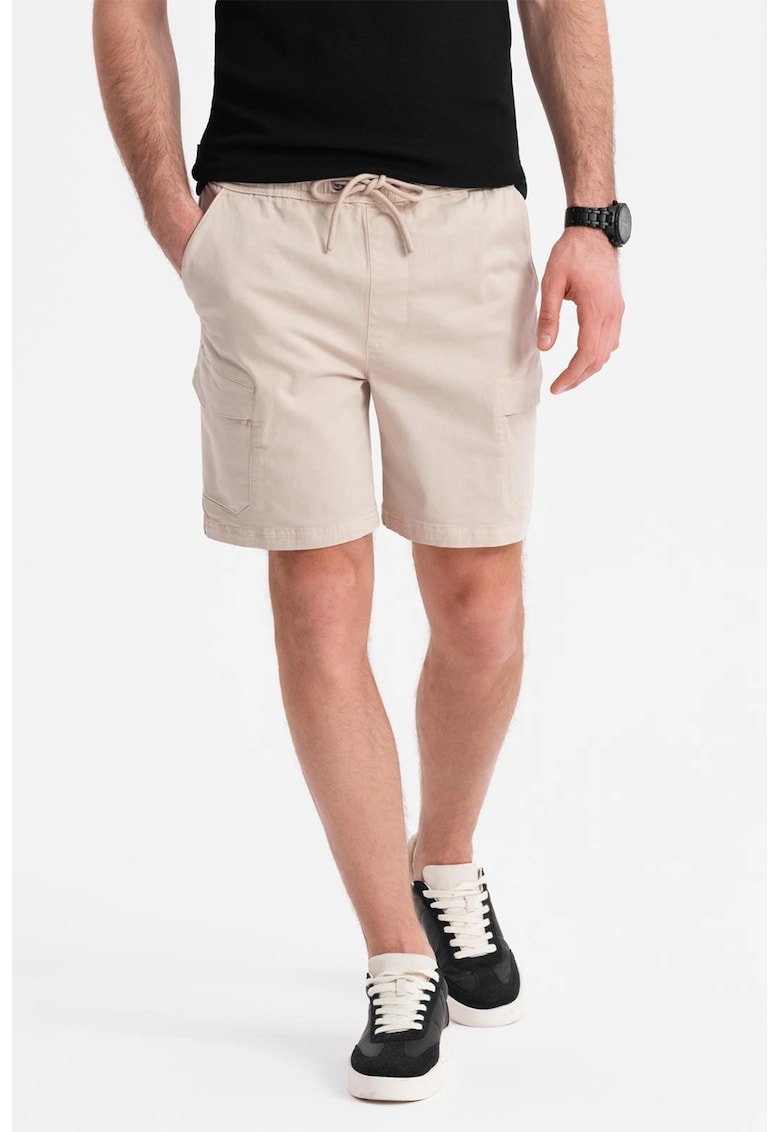 Ombre Pantaloni scurti cargo cu snur de ajustare - Crem