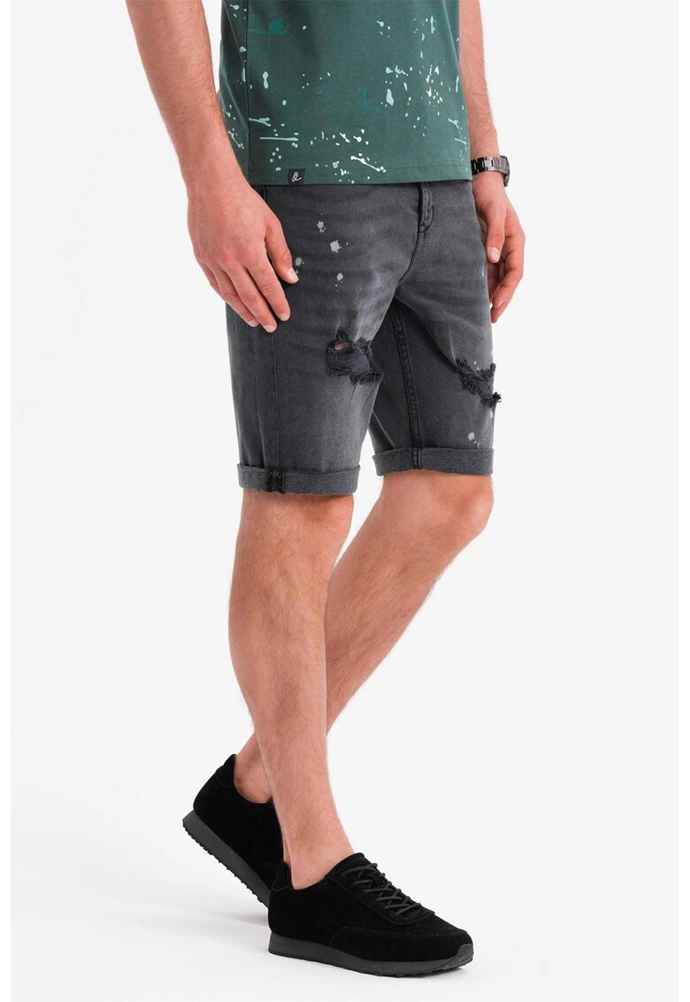 Blugi scurti cu talie medie - Gri inchis