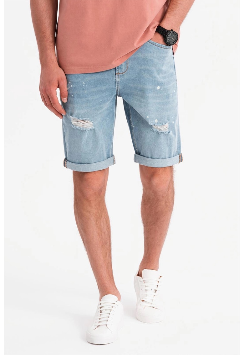 Blugi scurti cu talie medie - Albastru deschis