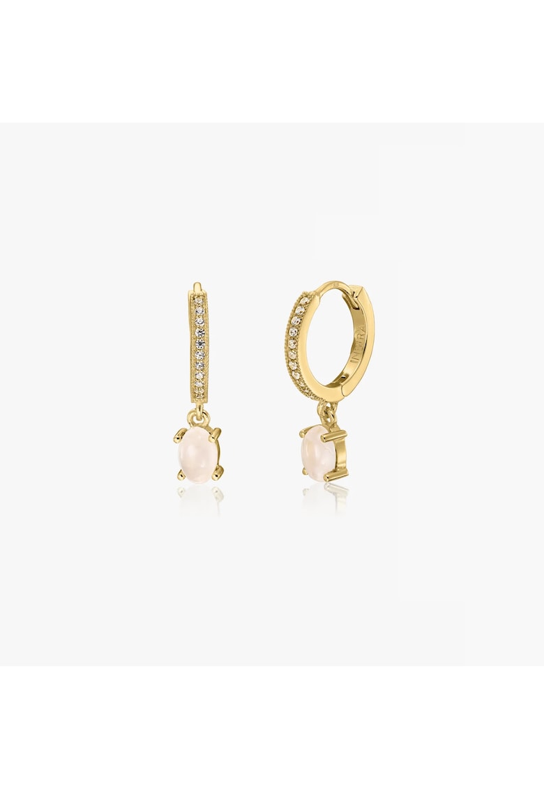 Cercei din Argint Golden Gem Huggies - Cuart Roz