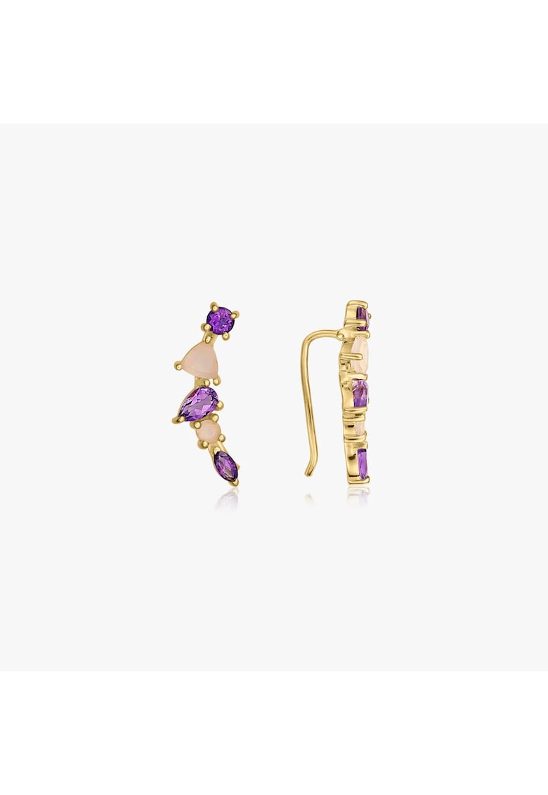 Cercei din argint Valery Golden - Ametist - Calcedonia
