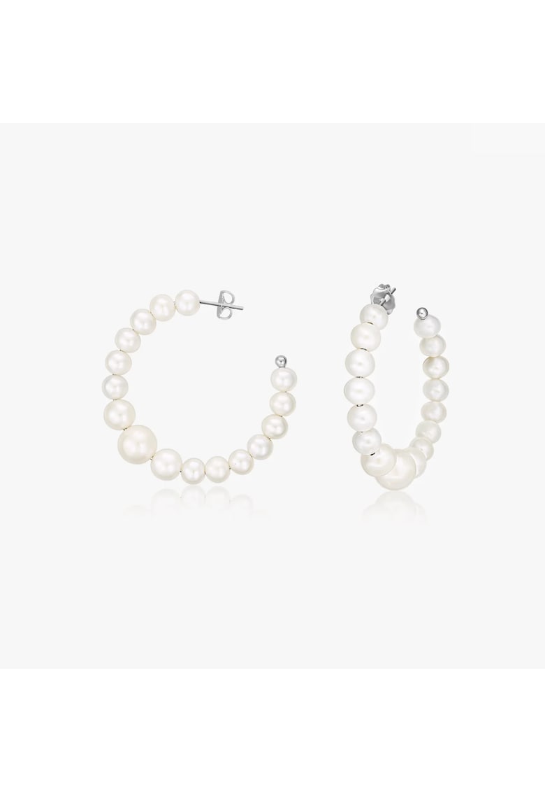 Cercei din argint Pearl Hoops - Perle Naturale
