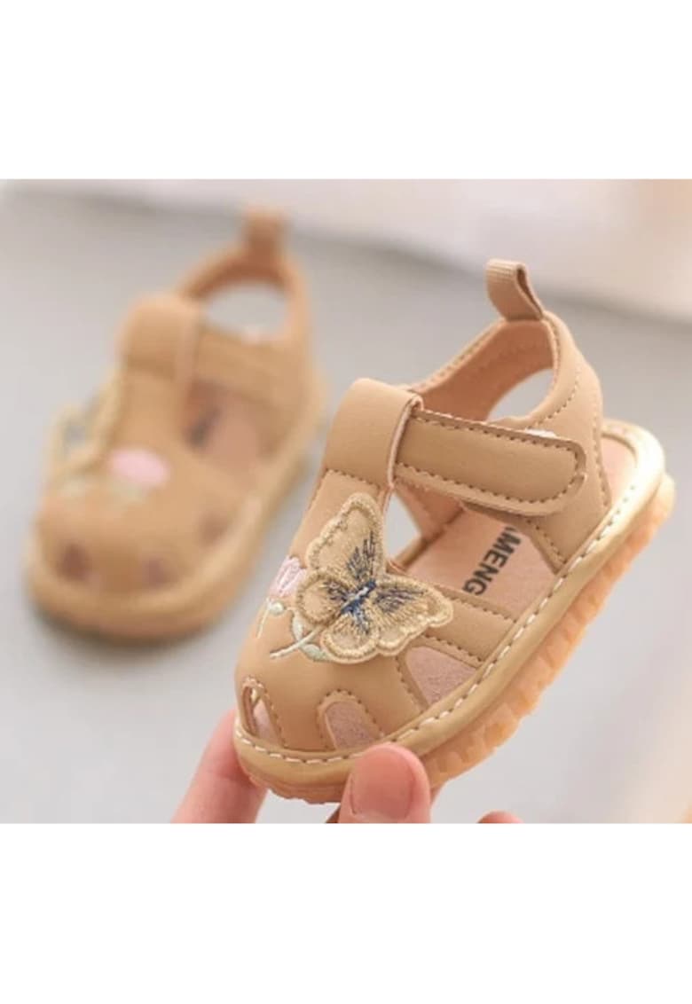 Sandale Cu Piuitoare - Model Fluturas - Piele Ecologica - Velcro - Crem
