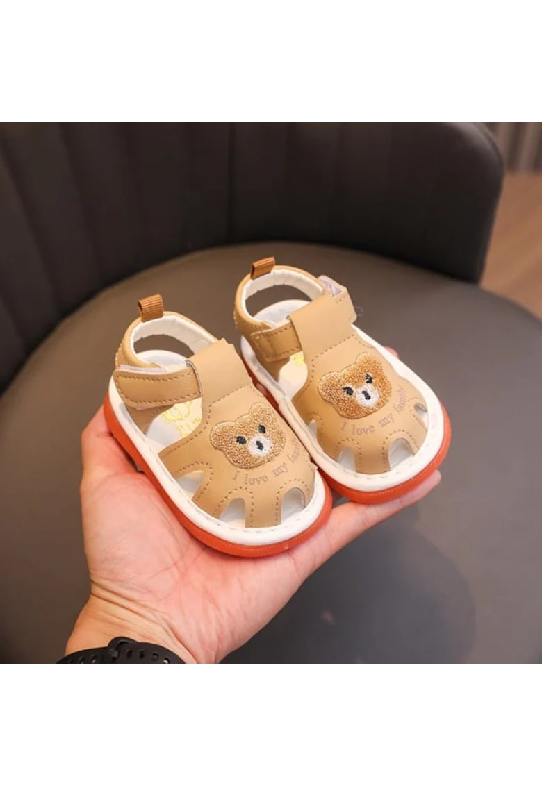 Sandale Cu Piuitoare - Model Bear Family - Piele Ecologica - Velcro - Crem - Crem
