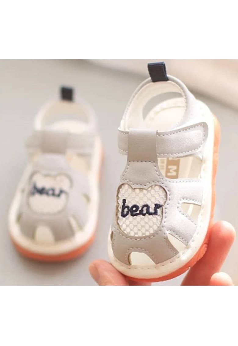 Sandale Cu Piuitoare - Model Bear - Piele Ecologica - Velcro - Baieti - Gri