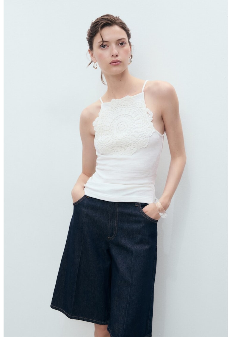 Top din amestec de bumbac cu broderie