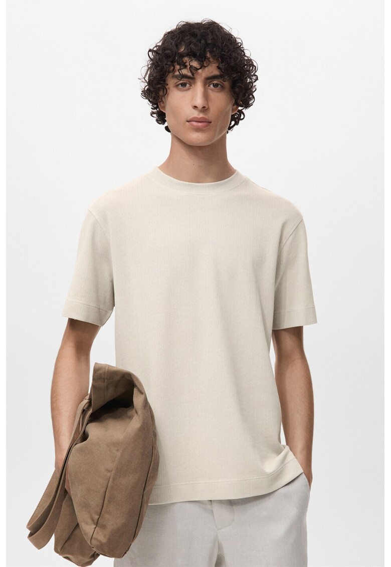 Tricou regular fit cu decolteu la baza gatului - Bej deschis