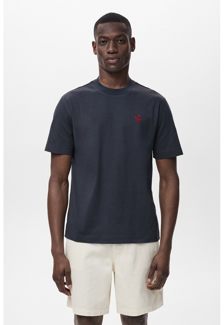 Tricou cu decolteu la baza gatului si detaliu pe piept - Bleumarin