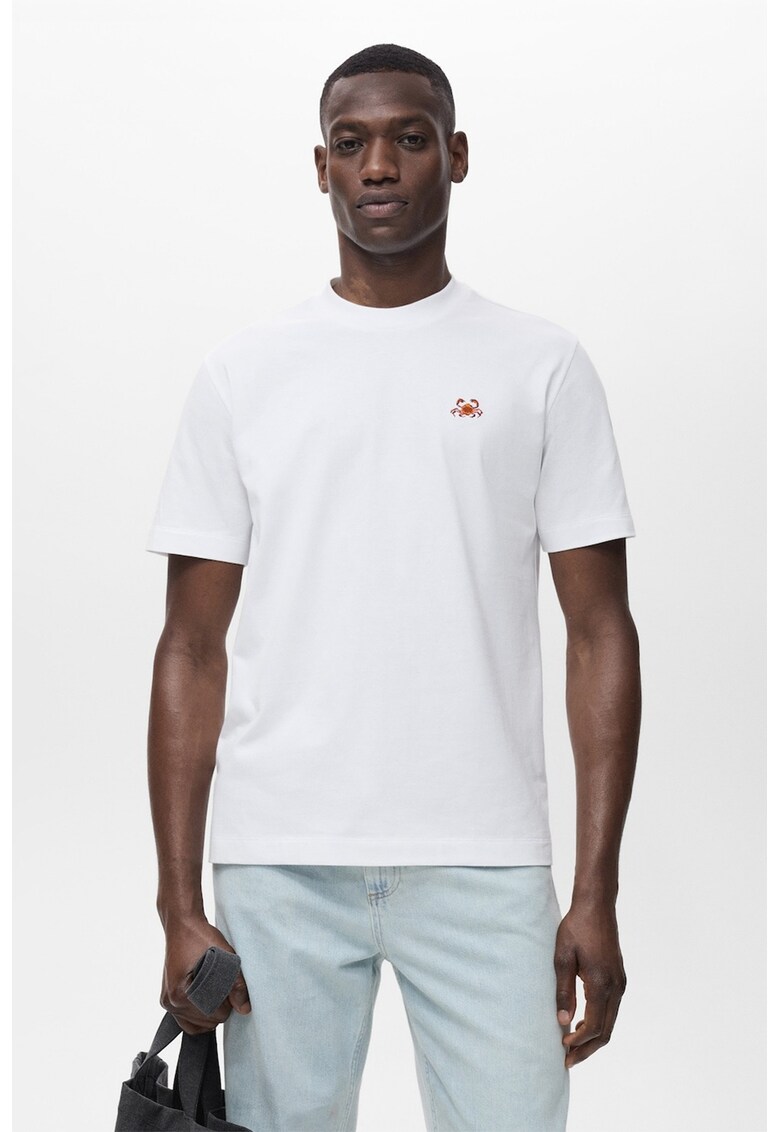 Tricou cu decolteu la baza gatului si detaliu pe piept - Rosu/Alb optic