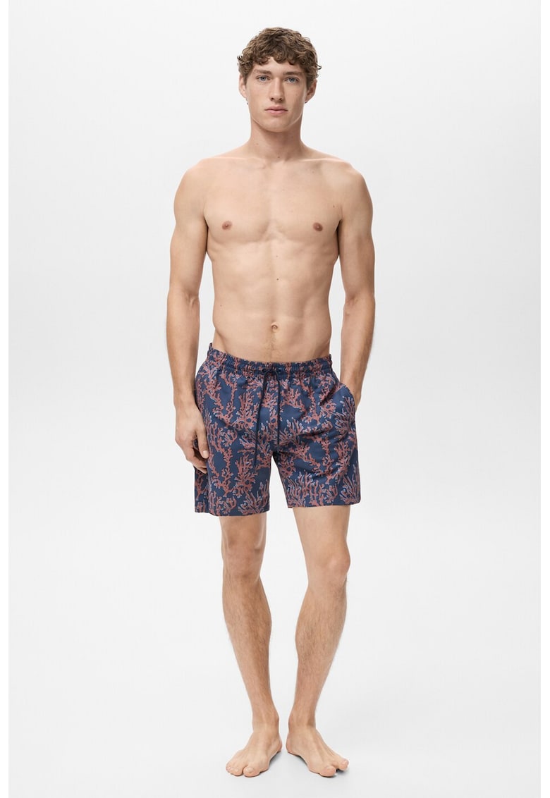 Pantaloni scurti de baie cu imprimeu si buzunare laterale