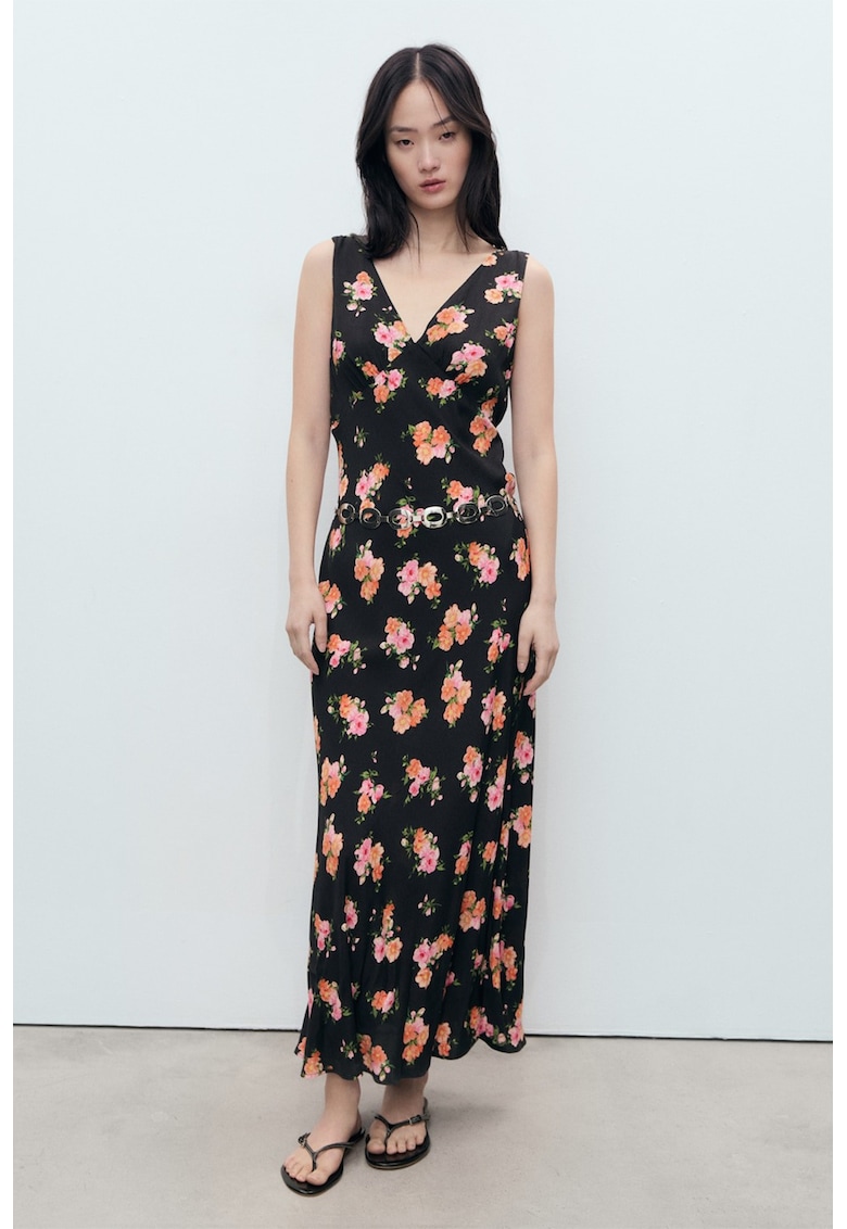 Rochie cu imprimeu floral si decolteu in V