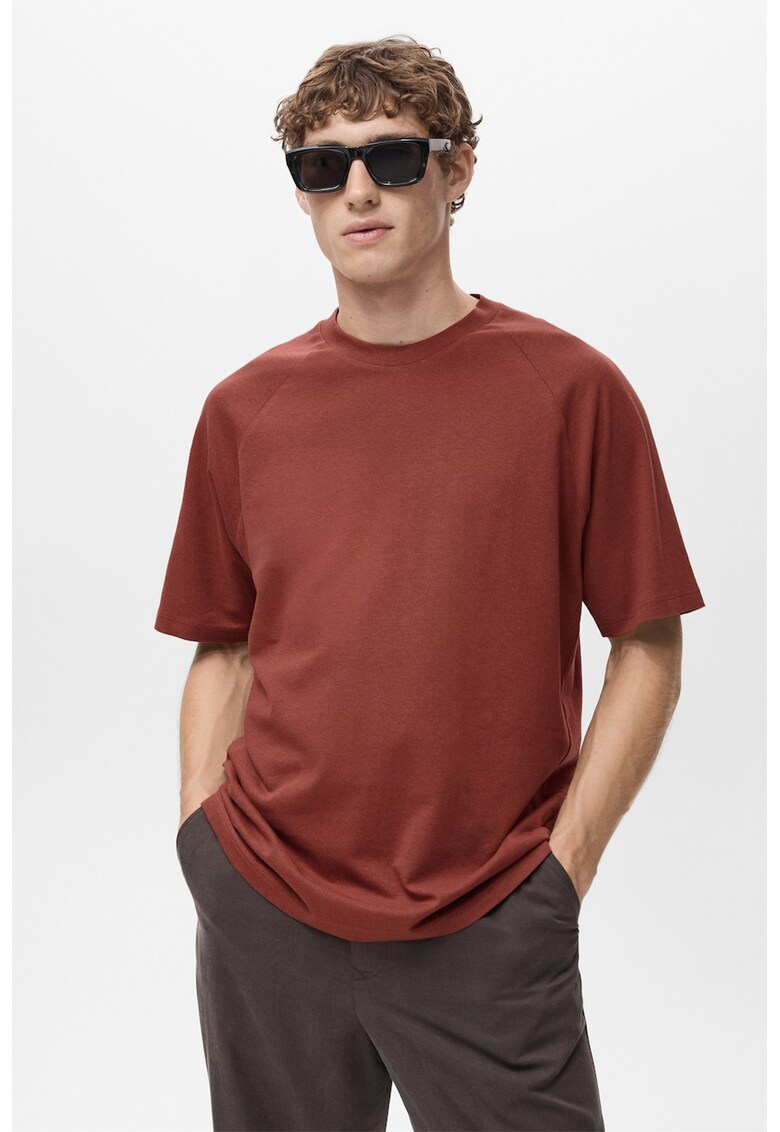 Tricou relaxed fit din in si bumbac - Rosu inchis