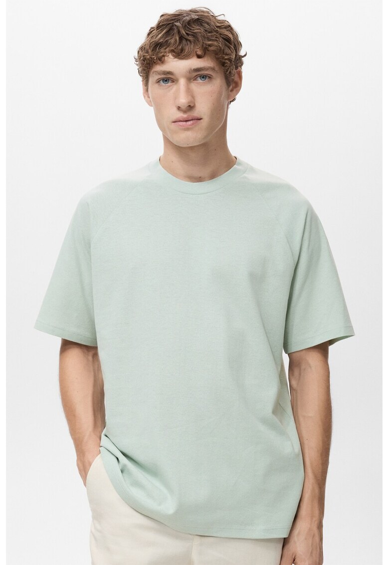 Tricou relaxed fit din in si bumbac - Verde pal