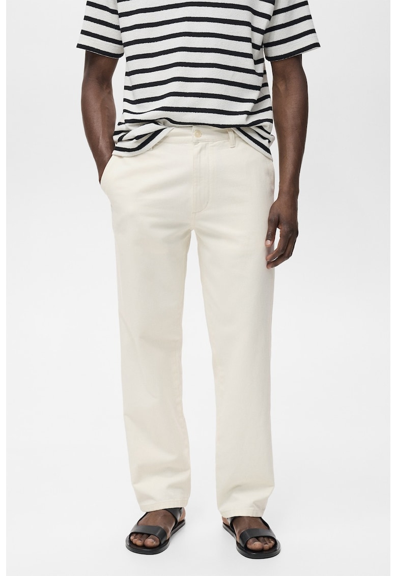 Blugi drepti din amestec de in - Alb fildes