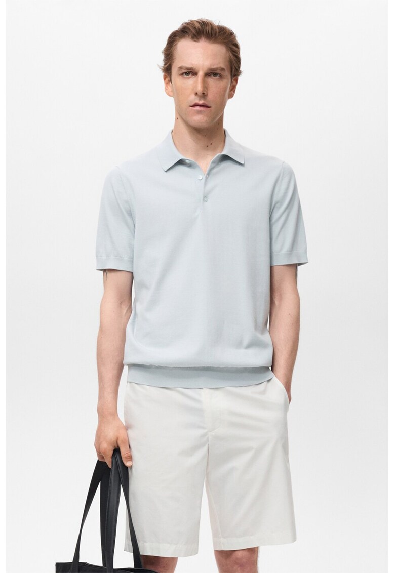 Tricou polo tricotat fin - Albastru deschis