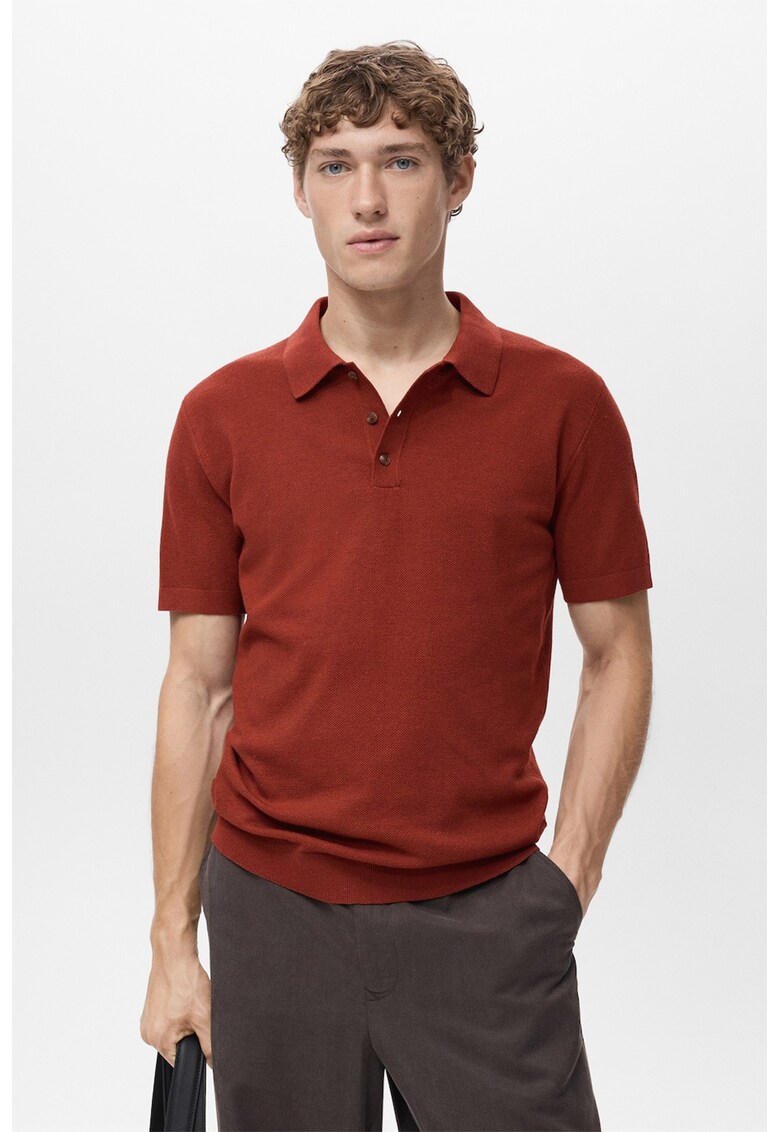 Tricou polo tricotat fin - Rosu inchis