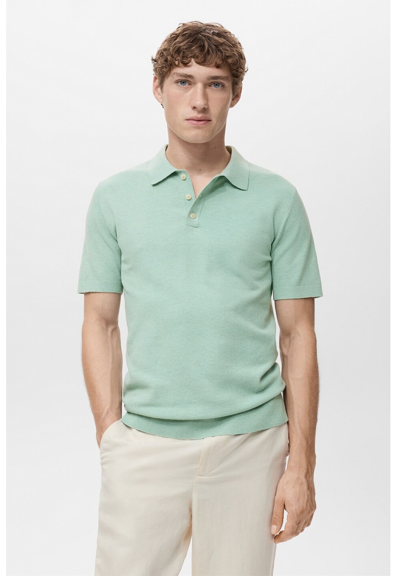 Tricou polo tricotat fin - Verde menta