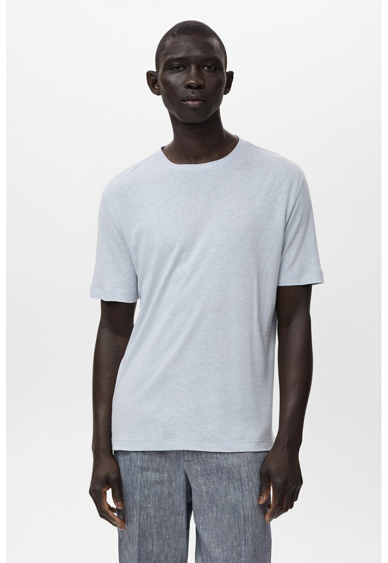 Tricou slim-fit din amestec de in - Gri deschis melange