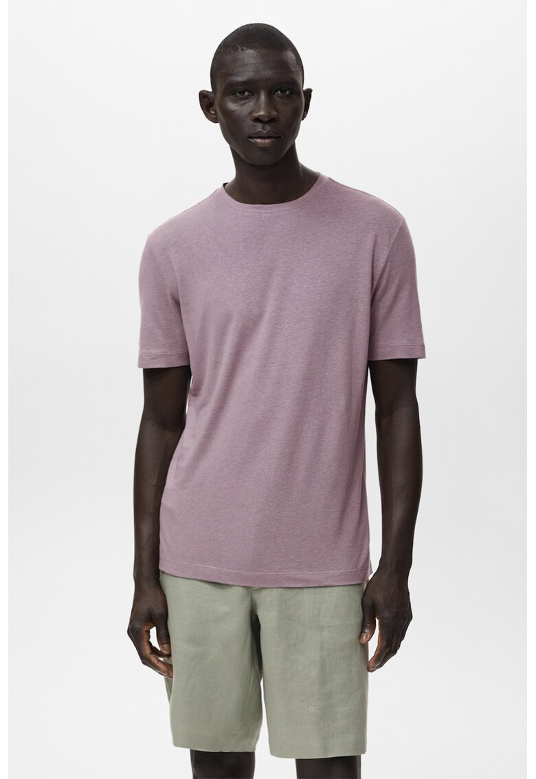 Tricou slim-fit din amestec de in - Lila pal