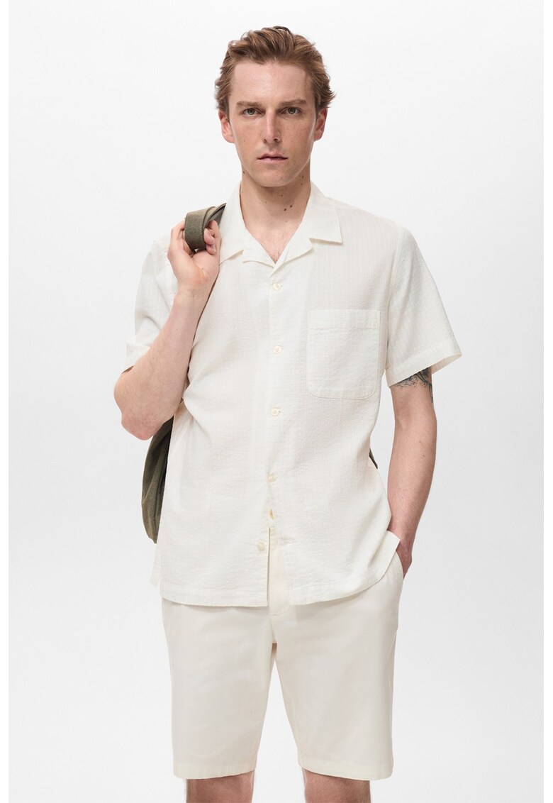 Camasa din bumbac cu maneci scurte - Alb murdar