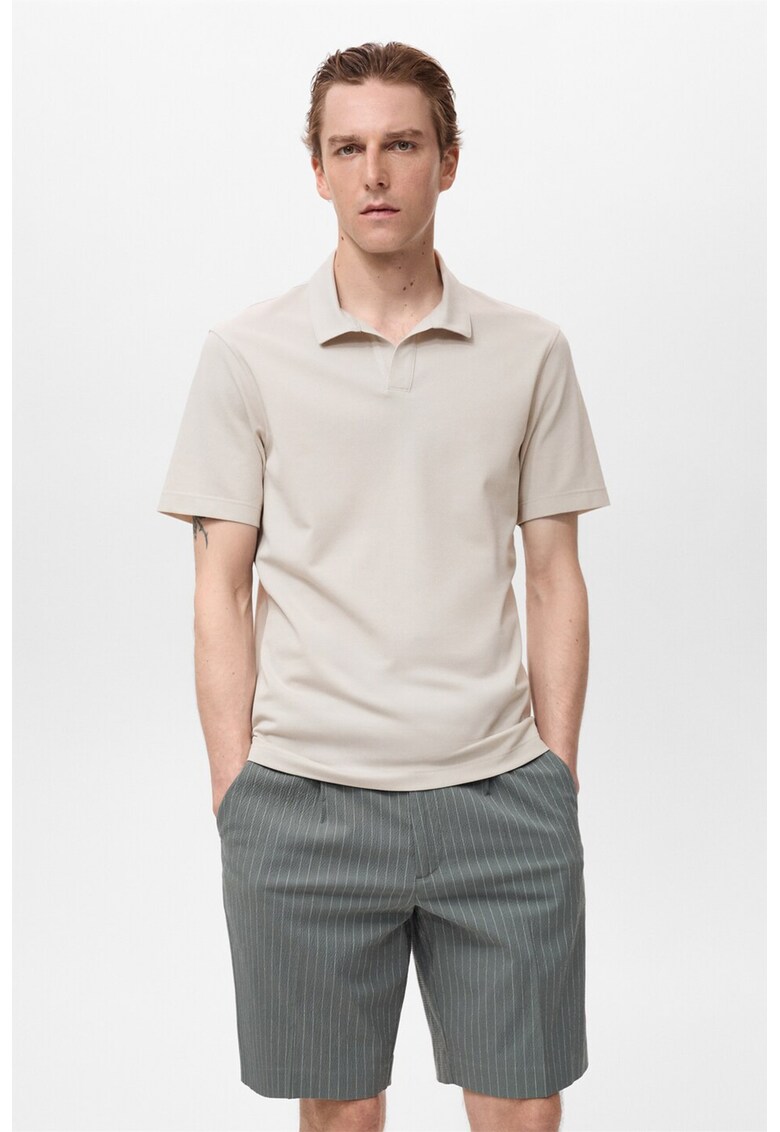 Tricou polo slim-fit din material pique - Maro nisip