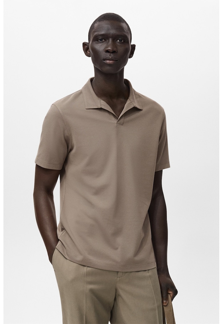 Tricou polo slim-fit din material pique - Maro taupe