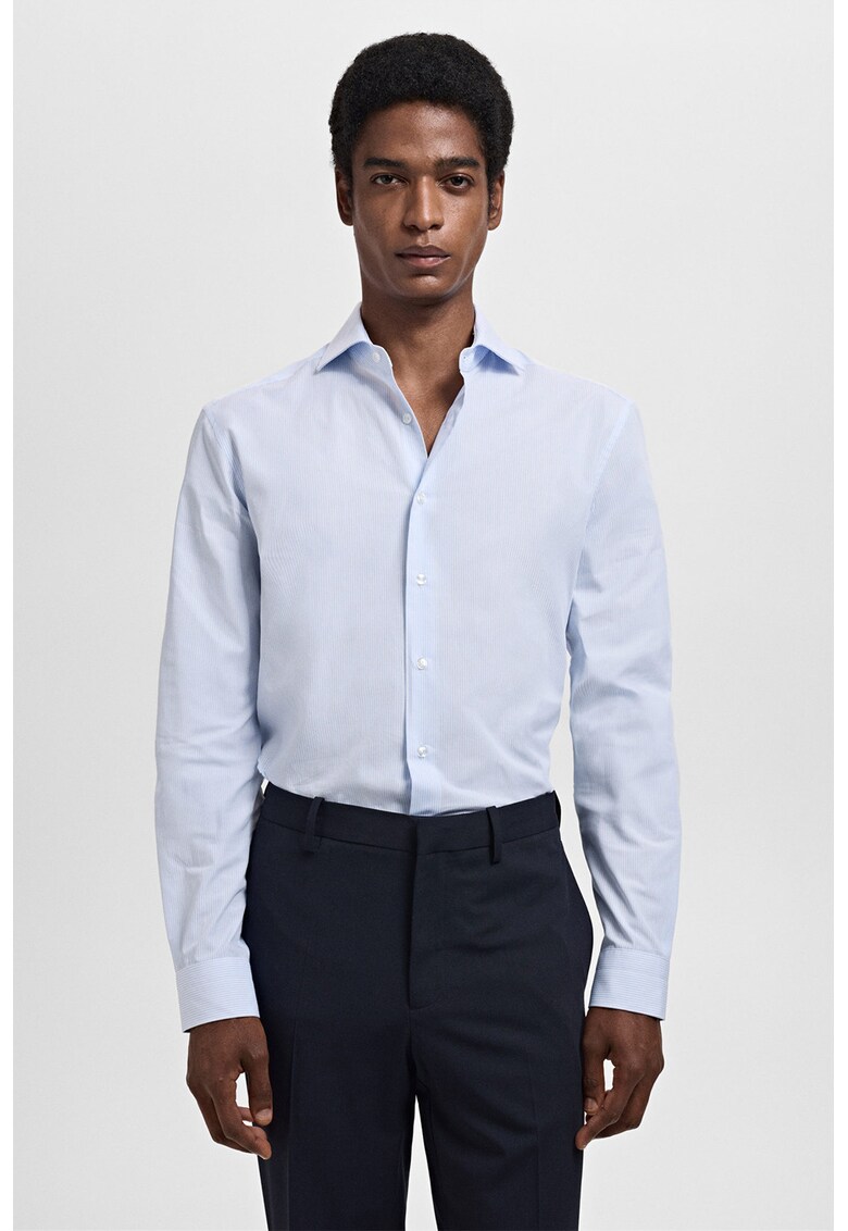 Camasa cu maneci lungi si model in dungi - Alb/Albastru