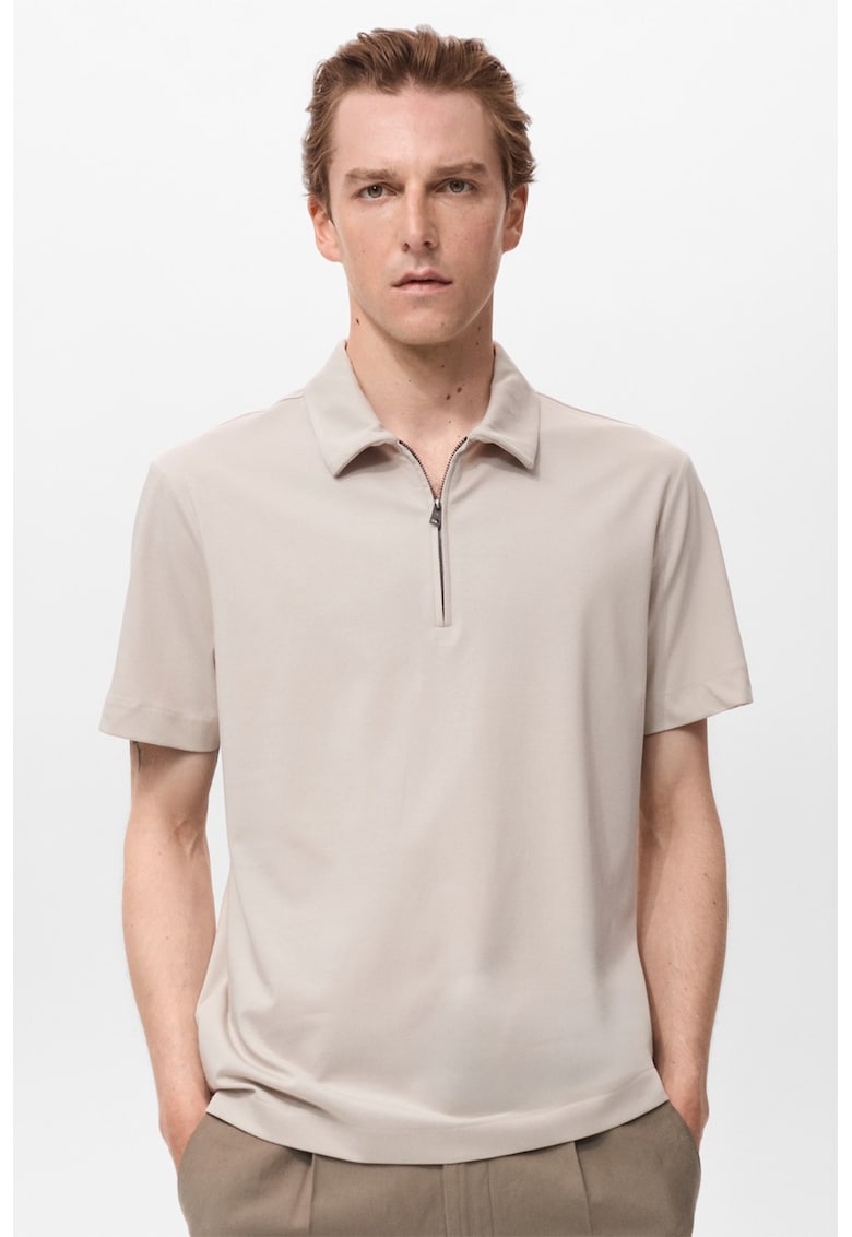 Tricou polo cu fenta cu fermoar - Bej deschis