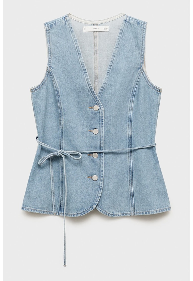 Vesta din denim cu cordon in talie Vesta din denim cu cordon in talie