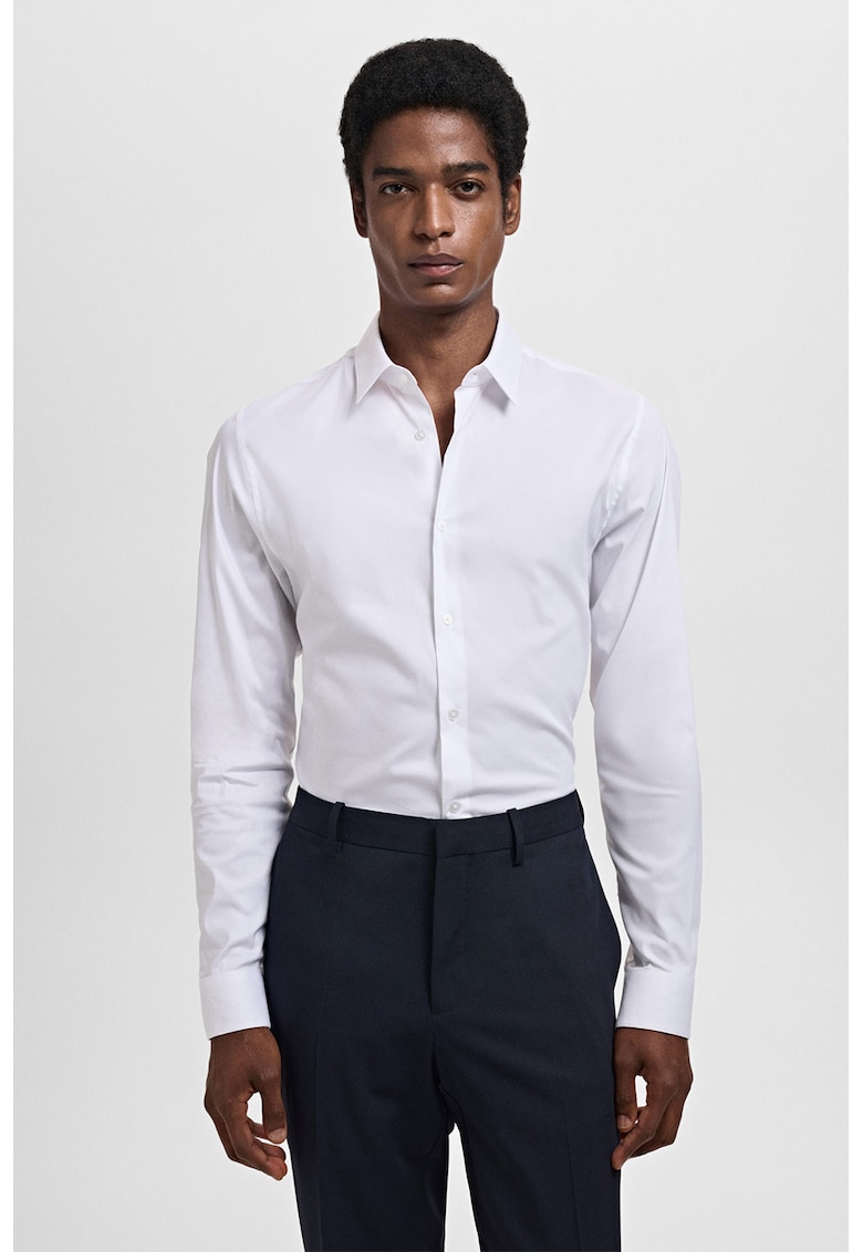 Camasa eleganta cu model uni si maneci lungi