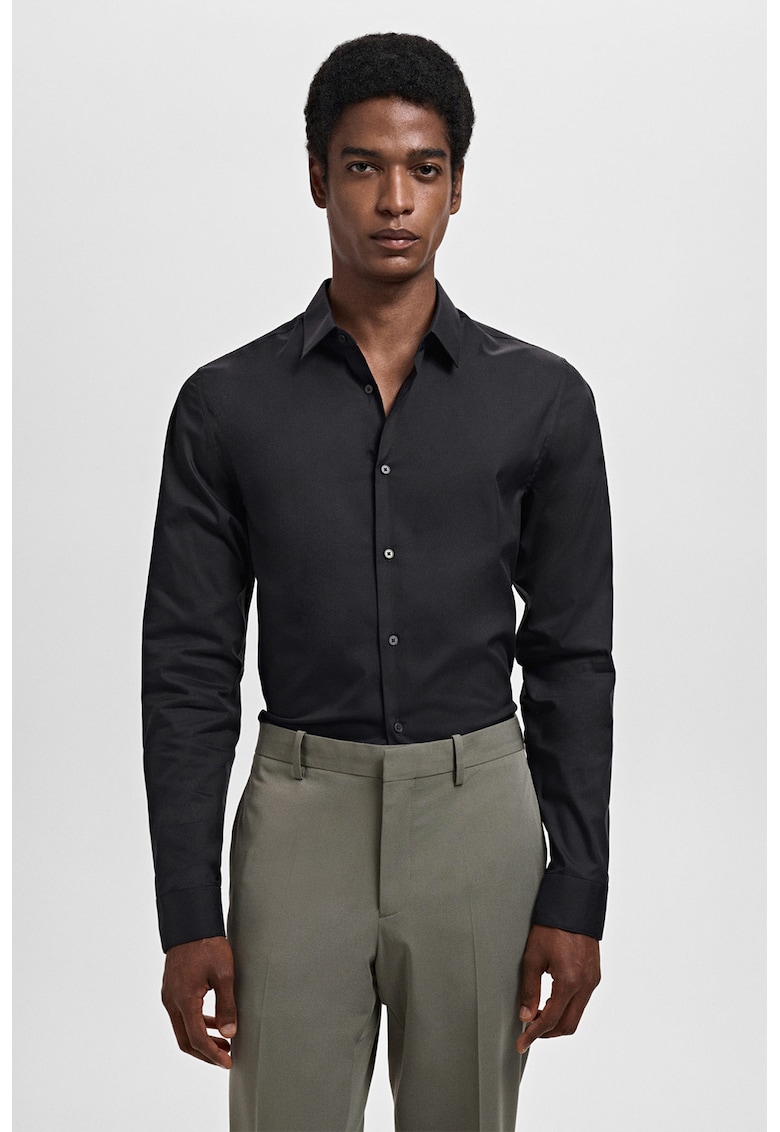 Camasa eleganta cu model uni si maneci lungi