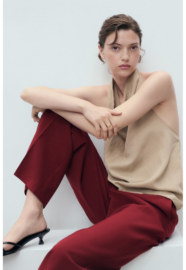 Pantaloni eleganti cu croiala dreapta si talie medie