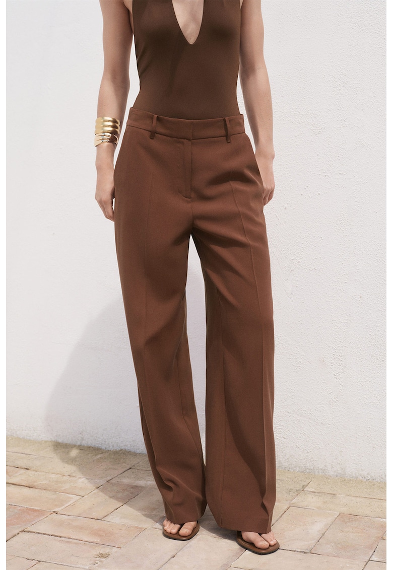 Pantaloni eleganti cu croiala dreapta si talie medie