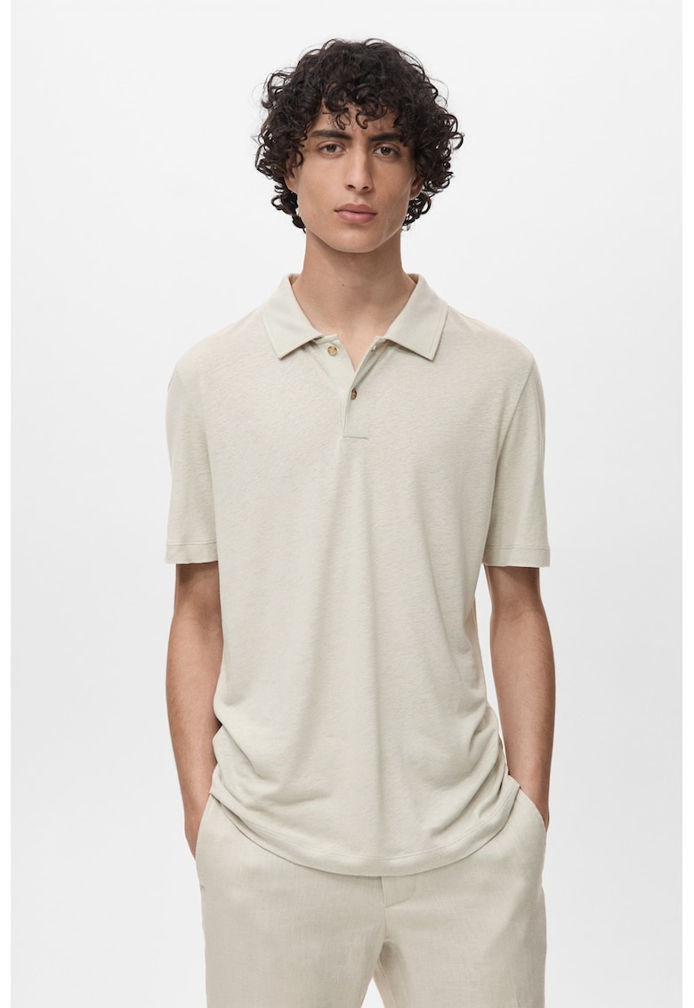 Tricou polo slim fit din amestec de in - Maro taupe deschis