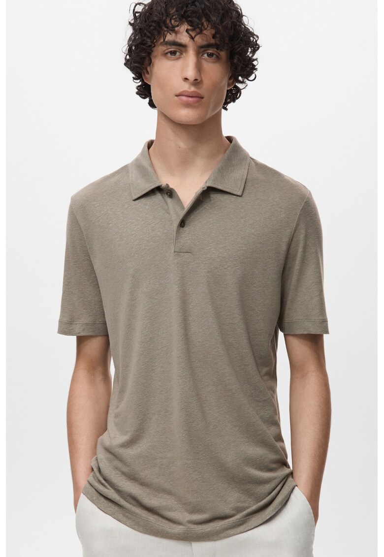 Tricou polo slim fit din amestec de in - Verde sparanghel