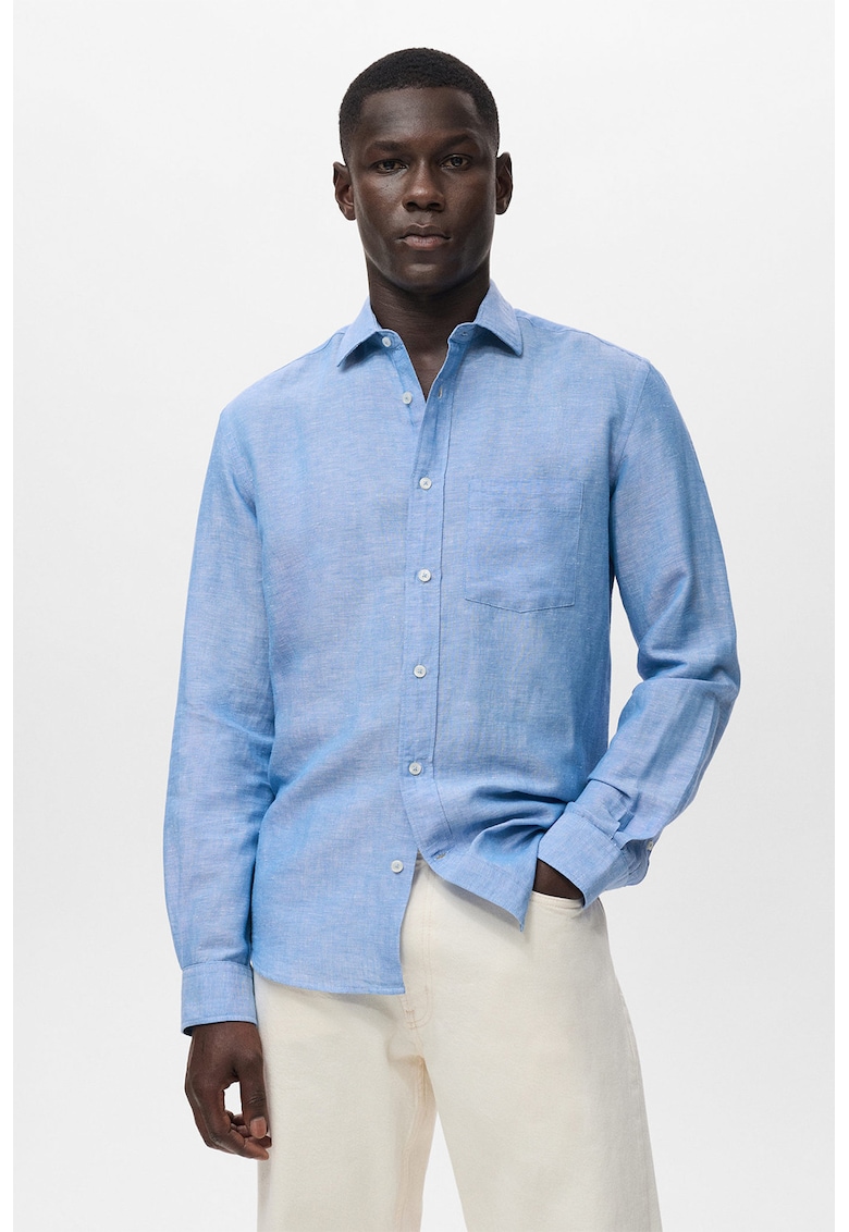Camasa din amestec de in - Albastru glaciar/Albastru deschis