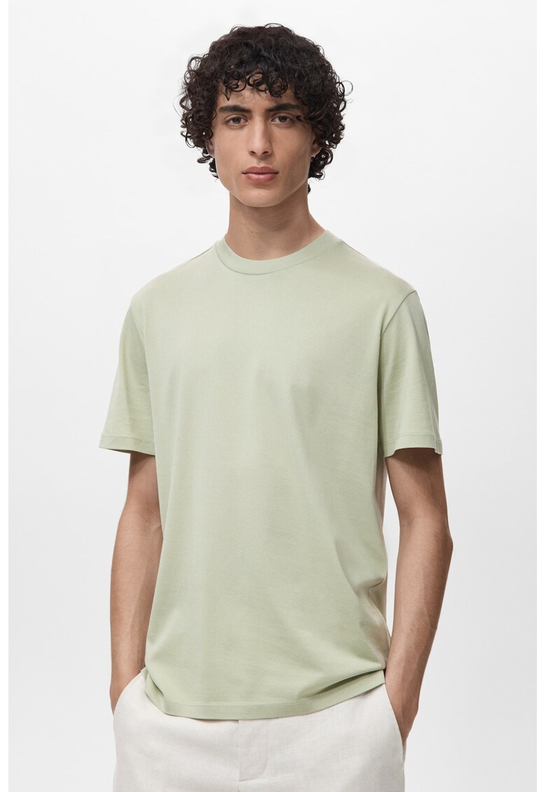 Tricou slim fit din bumbac - Verde pal