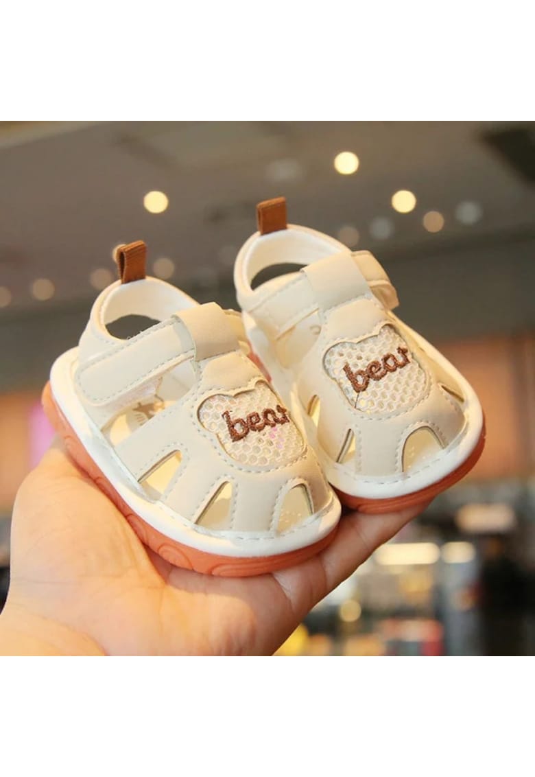 Sandale Cu Piuitoare - Model Bear - Piele Ecologica - Velcro - Baieti - Ivoire - Ivoire