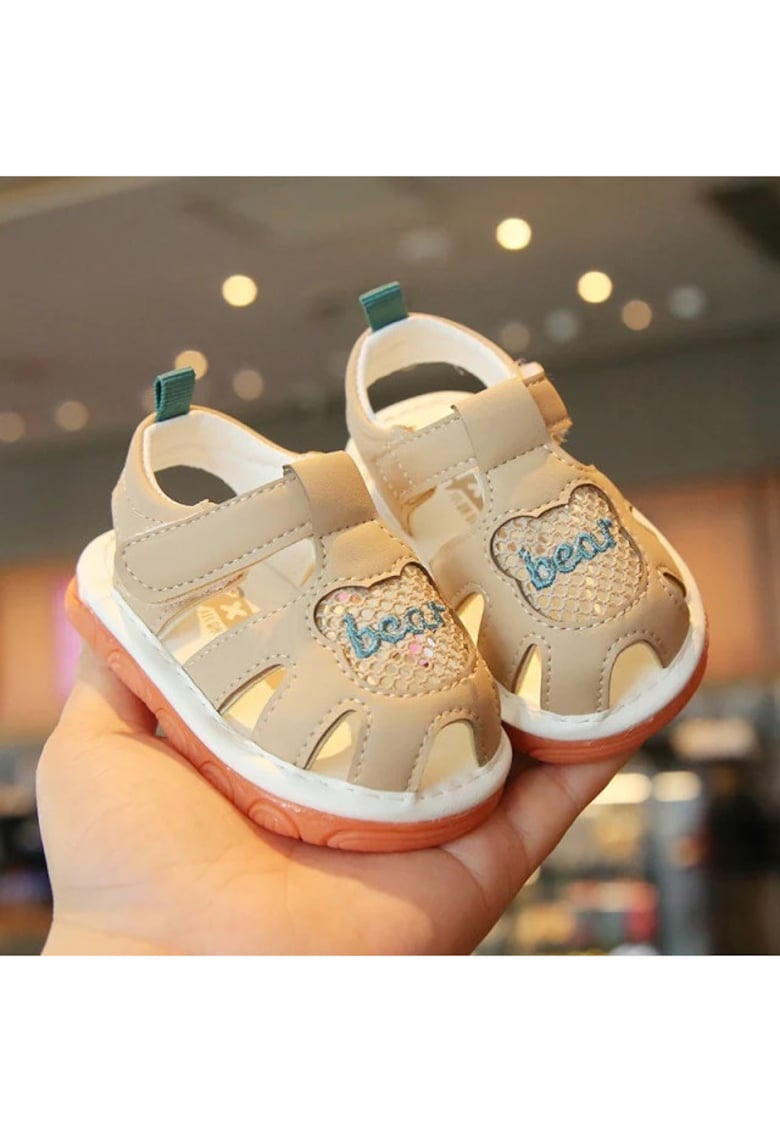 Sandale Cu Piuitoare - Model Bear - Piele Ecologica - Velcro - Baieti - Crem - Crem