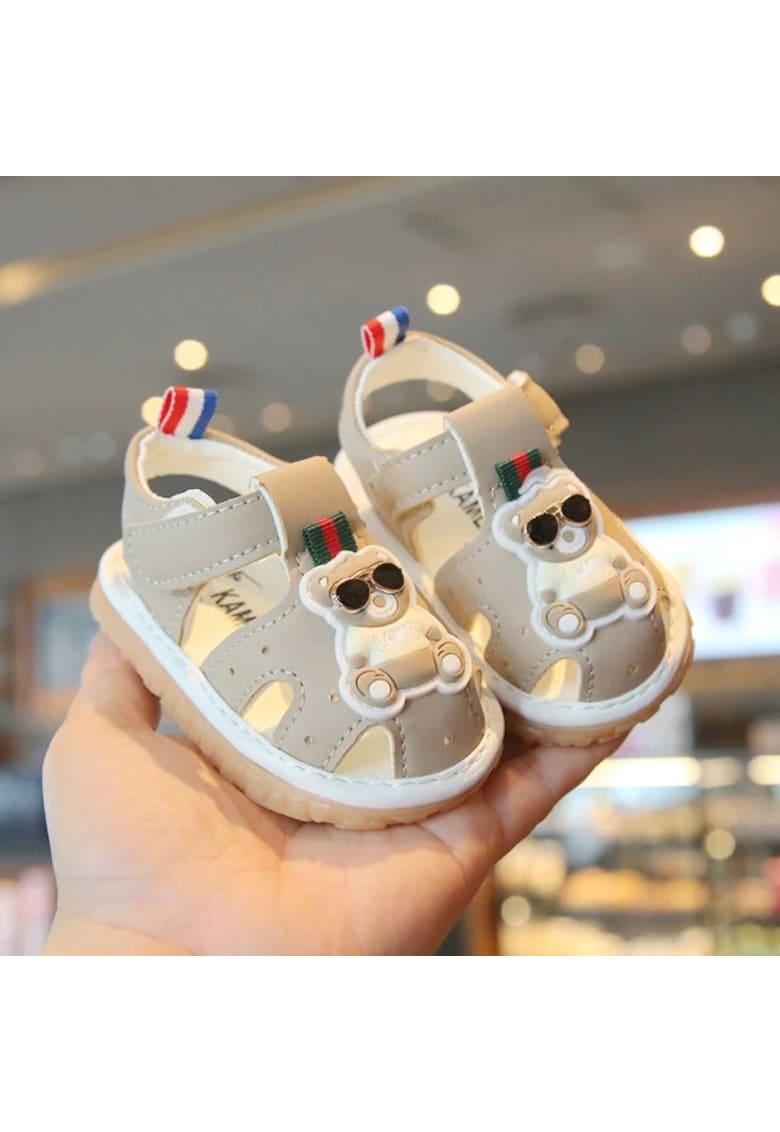 Sandale Cu Piuitoare - Model Cool Bear - Piele Ecologica - Velcro - Baieti - Crem - Crem