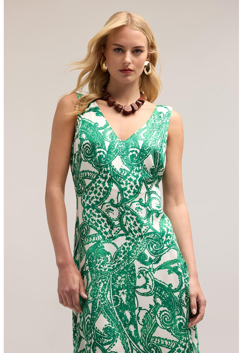 Rochie fara maneci cu decolteu in V si model