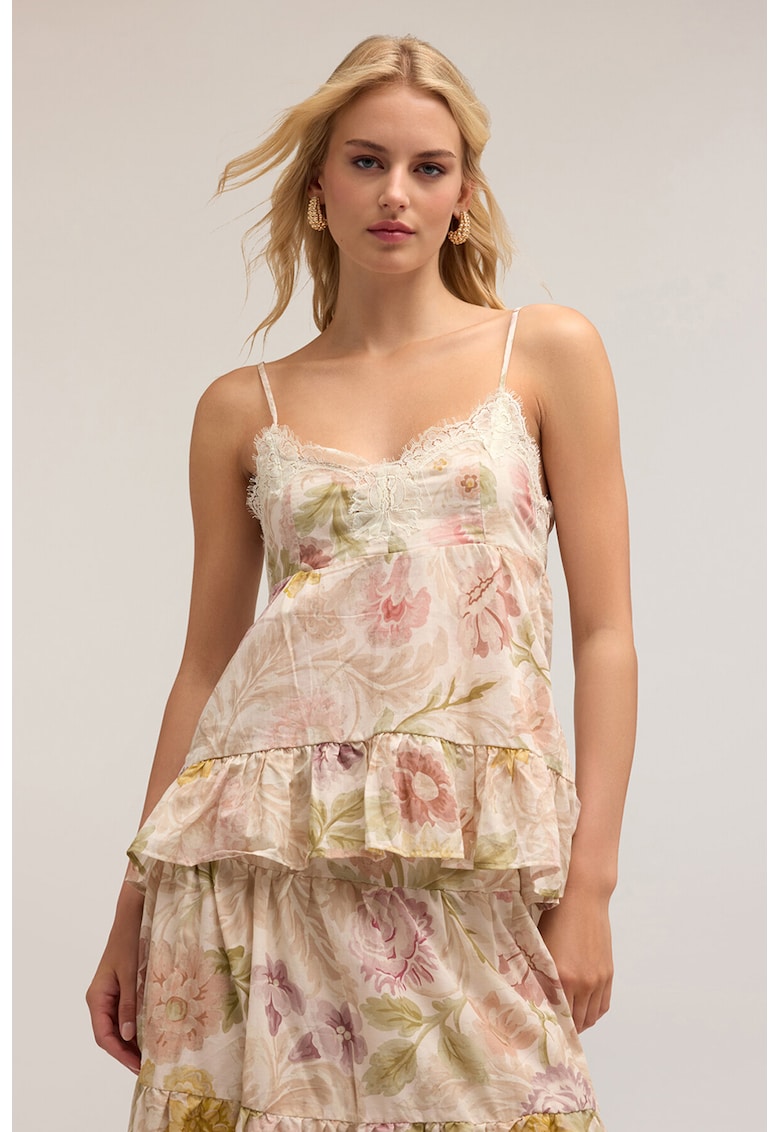 Top cu decolteu in V si model floral